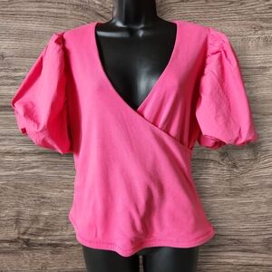 Anthropologie Maeve Pink Puff Sleeve Blouse Large